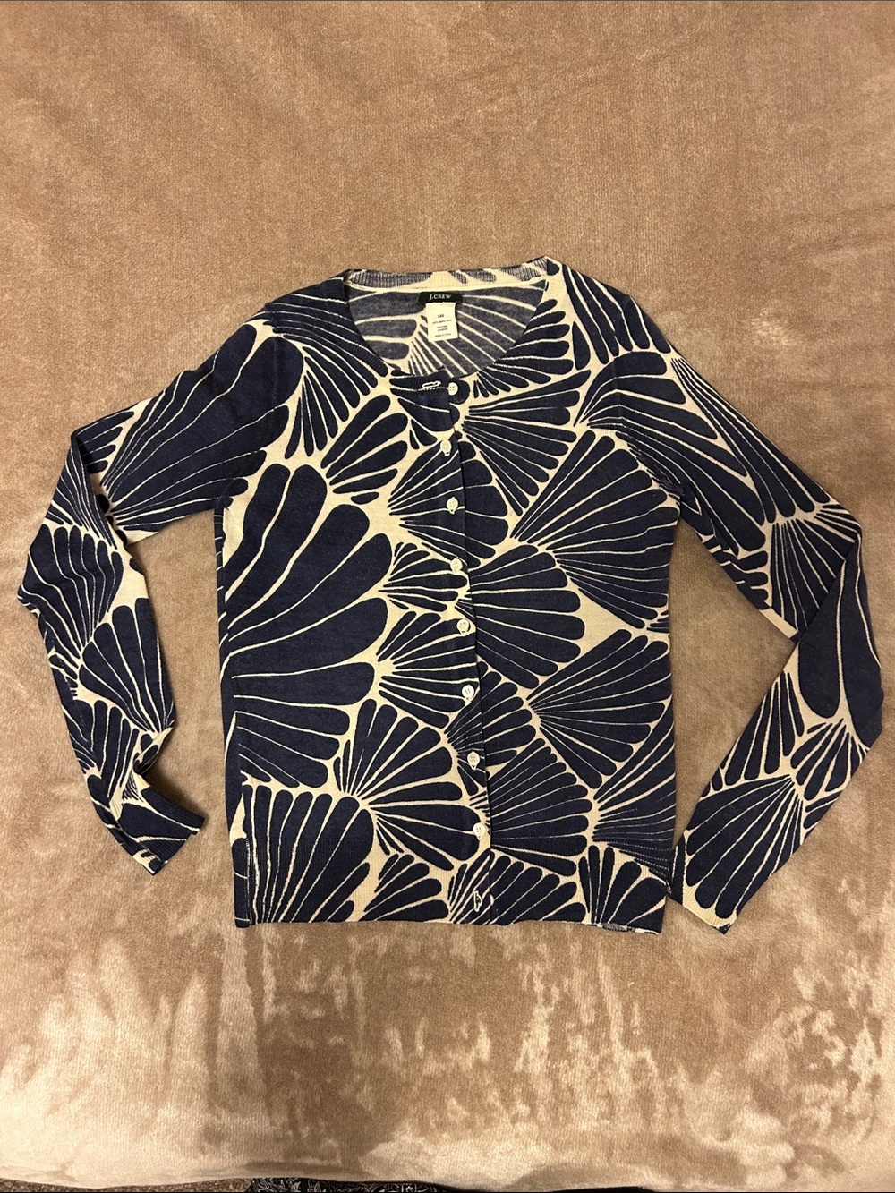 J. Crew Navy and Cream "Fanfare" Merino Wool Cardigan size XXS